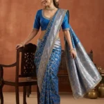 Royal Blue Silk Jaal Sequins Saree With Matching Blouse Piece