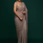 Mauve Satin Pearlwork Saree With Matching Blouse Piece