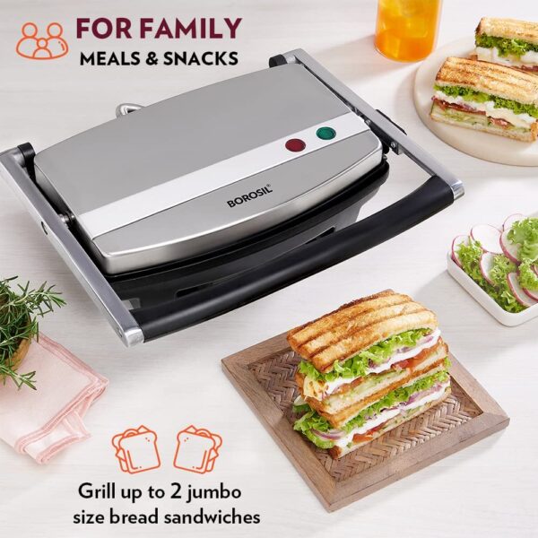 Borosil Jumbo Grill Sandwich Maker (Black) - 1000W - Image 4