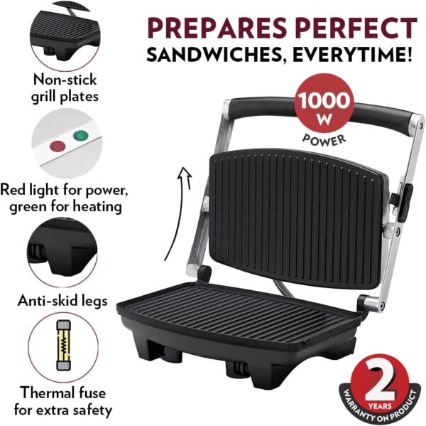 Borosil Jumbo Grill Sandwich Maker (Black) - 1000W - Image 5