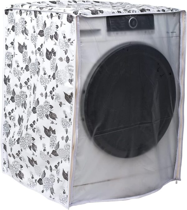 Classic® Front Load Washing Machine Cover for LG 5.5 Kg, 6 Kg & 6.5 Kg (50Cmsx63Cmsx81Cms_Half White,Grey) Pack of : 1 Washing Machin Cover