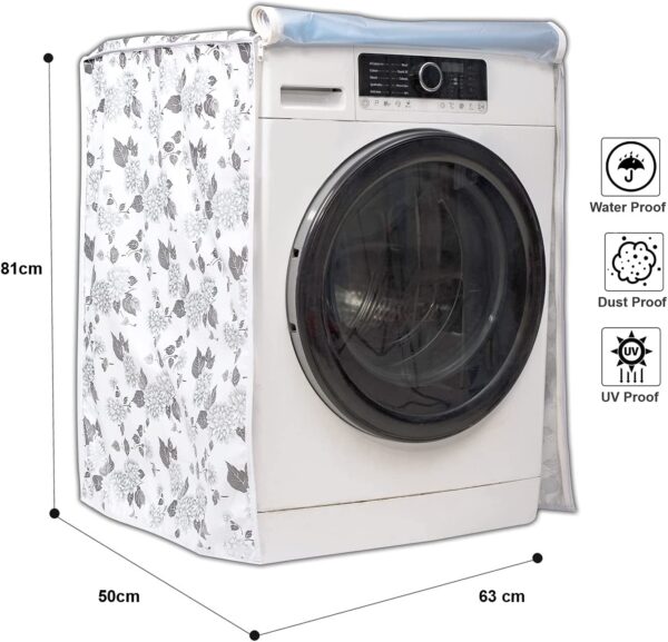 Classic® Front Load Washing Machine Cover for LG 5.5 Kg, 6 Kg & 6.5 Kg (50Cmsx63Cmsx81Cms_Half White,Grey) Pack of : 1 Washing Machin Cover - Image 3
