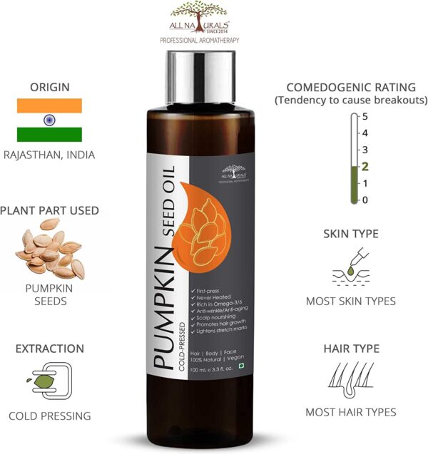 All Naturals 100% Pure & Edible Pumpkin Seed Oil 100mL Food Grade Cold-Pressed, Never-Heated, Undiluted for Salads, Cooking, Hair Care, Nails & Skin - Image 2