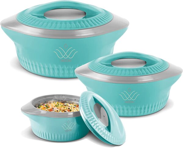 Milton Royal Jr. Insulated Inner Stainless Steel Casserole, Set of 3,(410 ml, 830 ml, 1.27 Litres), Blue | BPA Free |Food Grade | Easy to Carry | Easy to Store | Ideal For Chapatti | Roti | Curd Maker