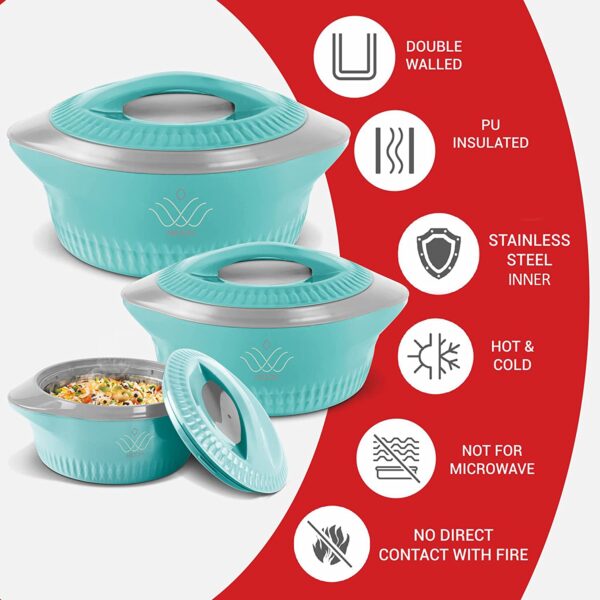 Milton Royal Jr. Insulated Inner Stainless Steel Casserole, Set of 3,(410 ml, 830 ml, 1.27 Litres), Blue | BPA Free |Food Grade | Easy to Carry | Easy to Store | Ideal For Chapatti | Roti | Curd Maker - Image 3