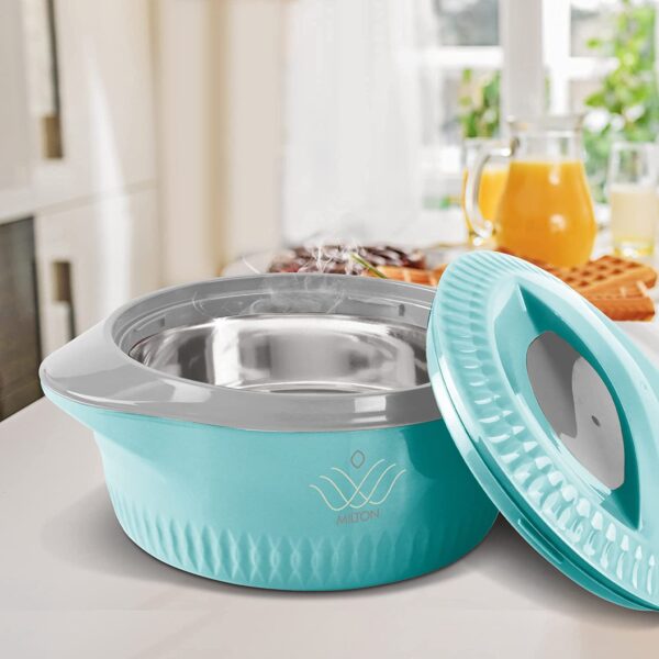Milton Royal Jr. Insulated Inner Stainless Steel Casserole, Set of 3,(410 ml, 830 ml, 1.27 Litres), Blue | BPA Free |Food Grade | Easy to Carry | Easy to Store | Ideal For Chapatti | Roti | Curd Maker - Image 4