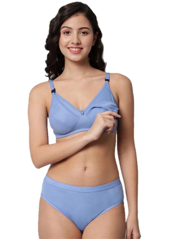 Accessorize Kingdom Women Cotton 2 Piece Maternity Nursing Bra and Panties Lingerie Set | Everyday Maternity Bra for Women Feeding Combo Pack (C, Light Blue, 32)