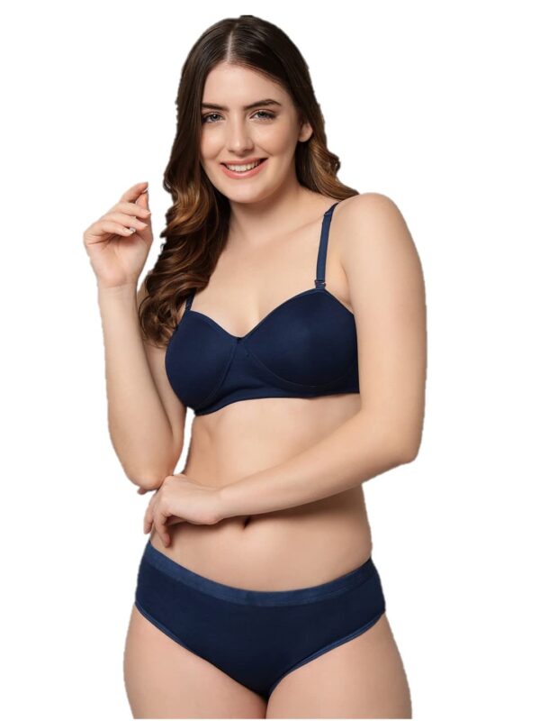 Accessorize Kingdom Women Cotton 2 Piece Bra and Panties Lingerie Set for Honeymoon | Anniversary | Everyday Bra Panty Combo (32, Navy Blue)