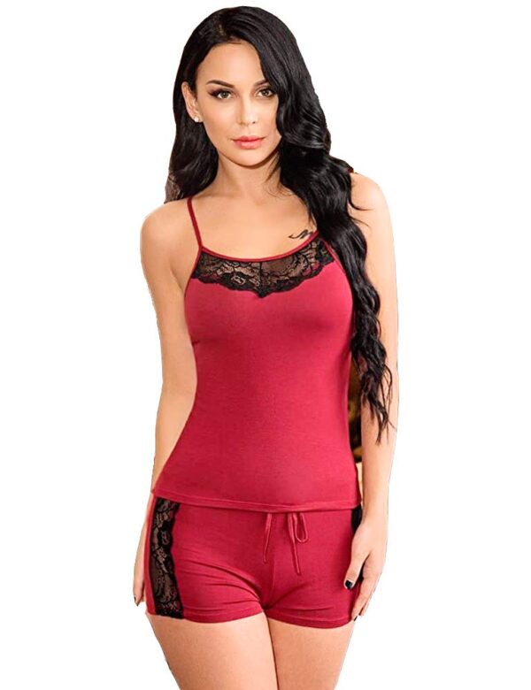 Accessorize Kingdom Women's Net, Polyester Solid Above The Knee Length Nighty (196_Wine Red_L)