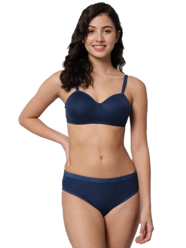 Accessorize Kingdom Women Sexy Cotton 2 Piece Bridal Bra and Panties Lingerie Set for Honeymoon | Anniversary | Everyday Bra (a, Navy Blue, 32)