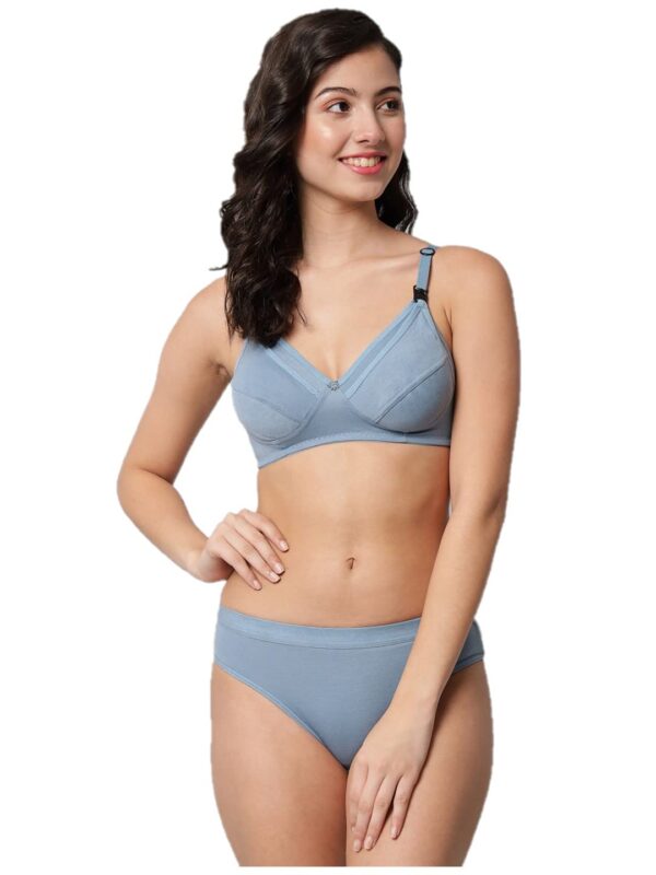 Accessorize Kingdom Women Cotton 2 Piece Maternity Nursing Bra and Panties Lingerie Set | Everyday Maternity Bra for Women Feeding Combo (B, Light Blue, 38)