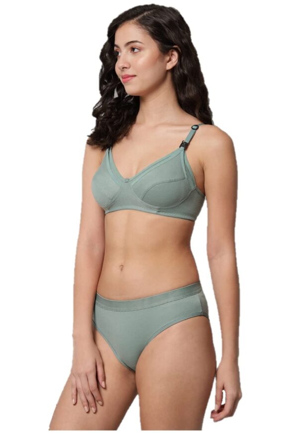 Accessorize Kingdom Women Cotton 2 Piece Maternity Nursing Bra and Panties Lingerie Set | Everyday Maternity Bra for Women Feeding Combo (B, Light Green, 34)
