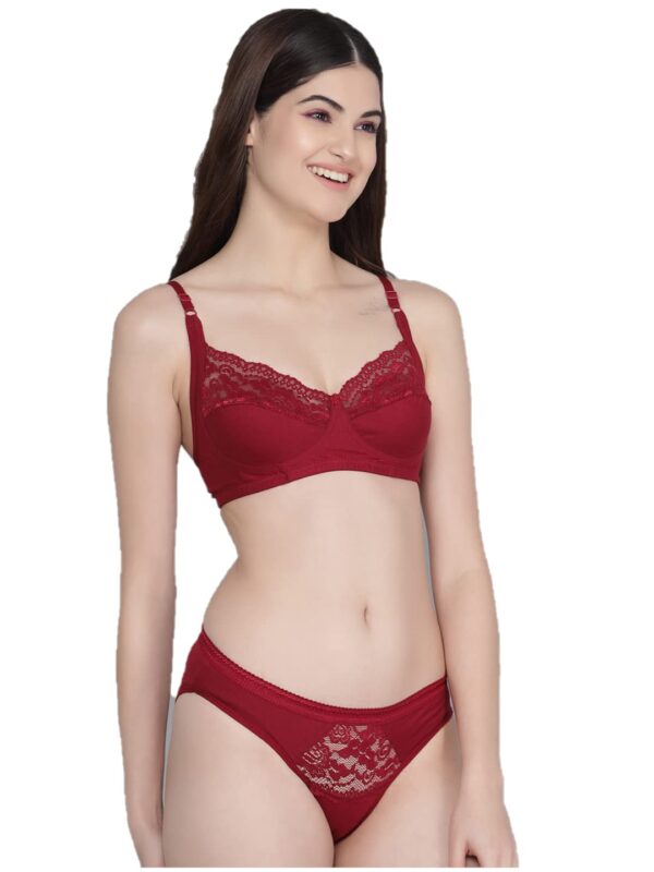 Accessorize Kingdom Women’s Cotton 3 Bras, 3 Panty Set, Sexy Lingerie for Honeymoon-Pack of 3. (36, Maroon-Pack of 1)