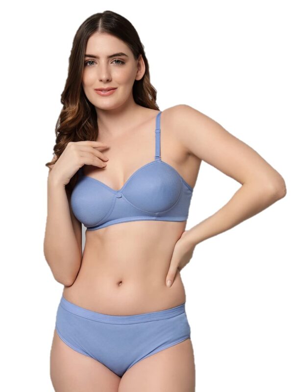 Accessorize Kingdom Women Cotton 2 Piece Bra and Panties Lingerie Set for Honeymoon | Anniversary | Everyday Bra Panty Combo (30, Light Blue)