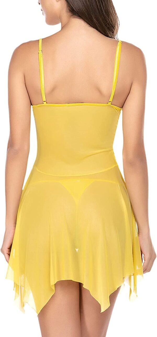 Accessorize Kingdom Women's Brasso & Net Solid Midi Babydoll with G-String (HR_217, Yellow, Free Size) - Image 2