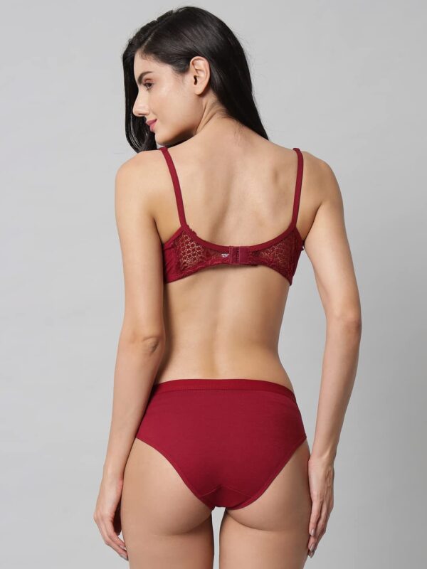 Accessorize Kingdom Women Sexy Lingerie Set Cotton Lace 2 Piece Bra and Panty Sets for Honeymoon | Anniversary (40B, Maroon) - Image 2
