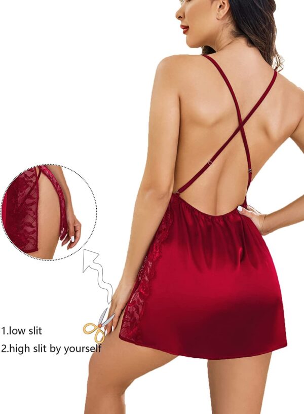 Accessorize Kingdom Women's Sexy Lace Lingerie Set V Neck Sheer Babydoll with G-String Night Suit (Free Size, Maroon) - Image 2