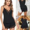 Accessorize Kingdom Women's Net & Satin Solid Above Knee Pajama PJ Set | Babydoll | Night Suit for Honeymoon (374) (Free Size, Black) - Image 4
