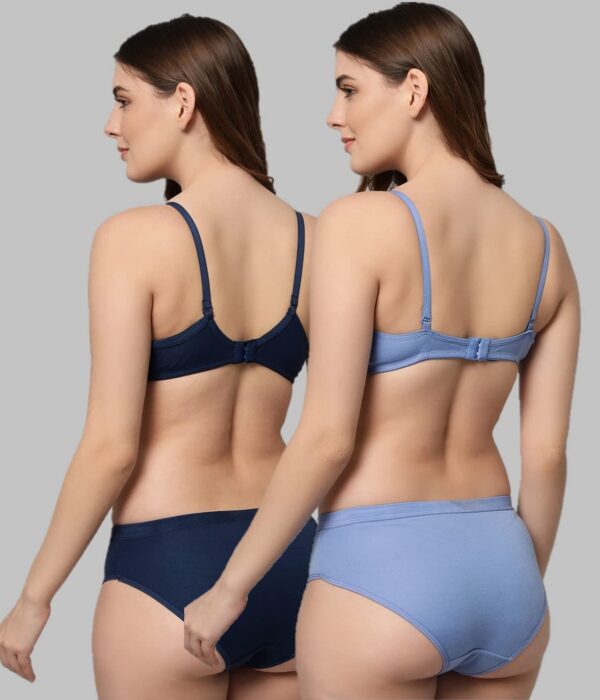 Accessorize Kingdom Women Cotton 2 Piece Bra and Panties Lingerie Set for Honeymoon | Anniversary | Everyday Bra Panty Combo (34, Light Blue + Navy Blue) - Image 2