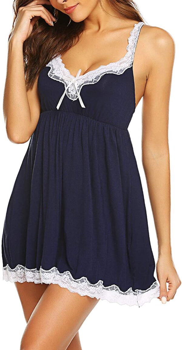 Accessorize Kingdom Women's Polyester Solid Above The Knee Night Gown (244_Navy Blue_Free Size)