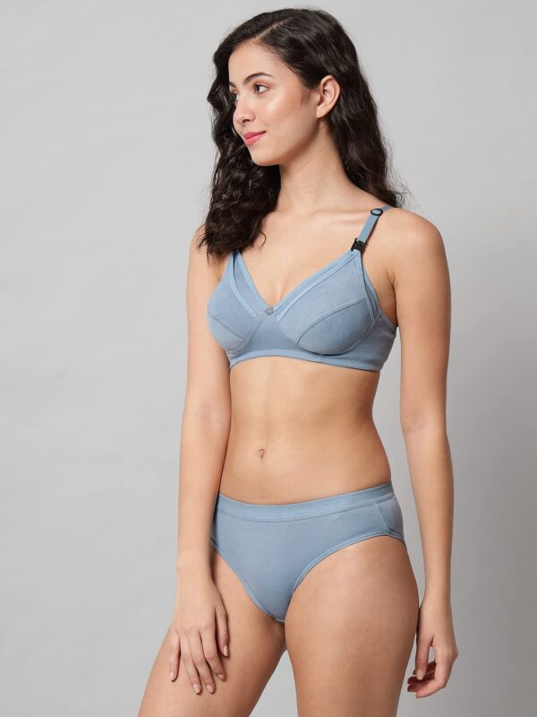 Accessorize Kingdom Women Cotton 2 Piece Maternity Nursing Bra and Panties Lingerie Set | Everyday Maternity Bra for Women Feeding Combo (B, Light Blue, 38) - Image 3