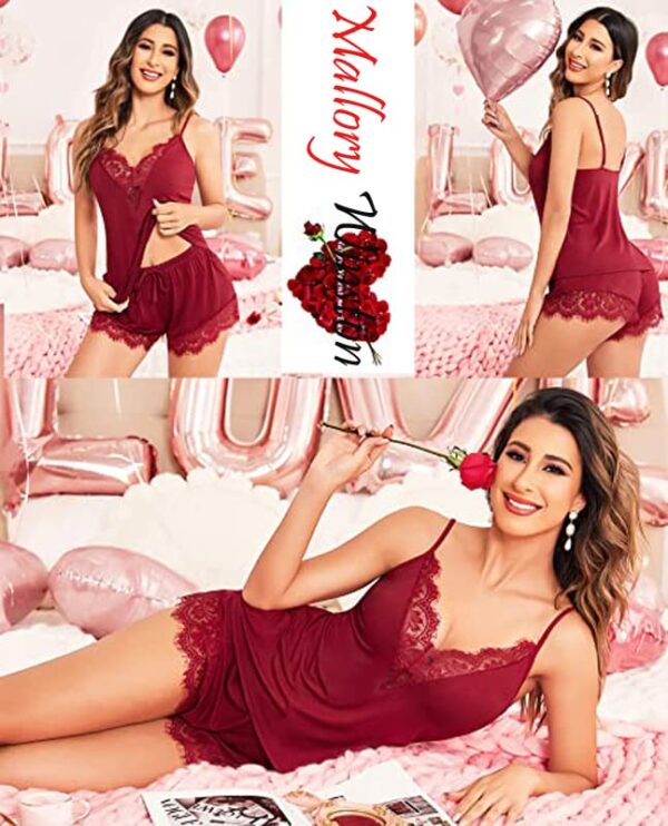 Accessorize Kingdom Women's & Girl's Net Floral Nightwear Pajama Set Night Suit (Free Size, Black) (Free Size, Maroon) - Image 3
