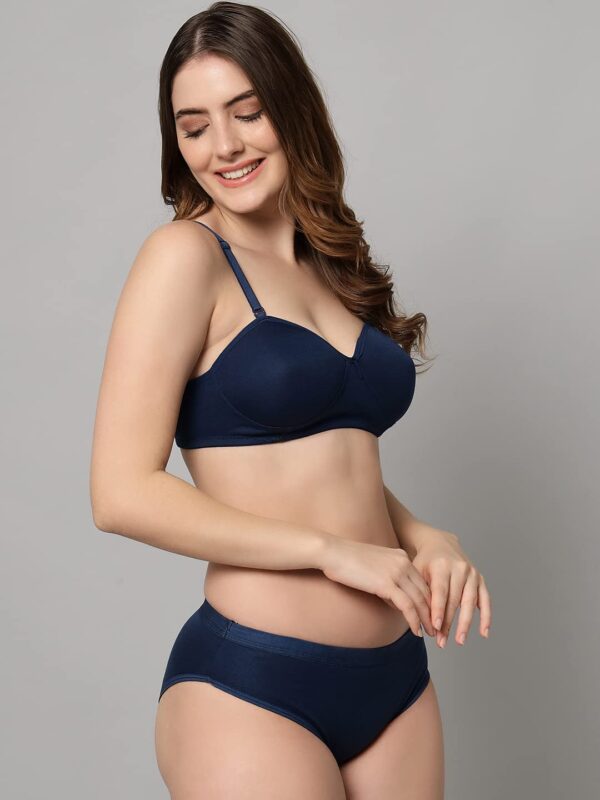 Accessorize Kingdom Women Cotton 2 Piece Bra and Panties Lingerie Set for Honeymoon | Anniversary | Everyday Bra Panty Combo (32, Navy Blue) - Image 3