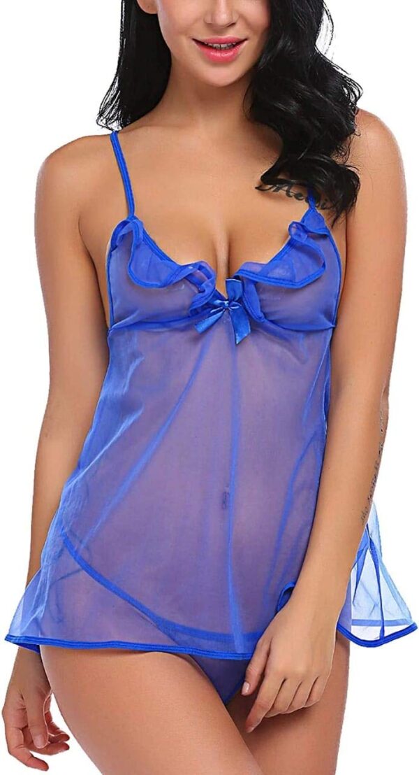 Accessorize Kingdom Women's 70% Net & 20% Polyester Above Knee Babydoll | Women Sexy Lingerie for Honeymoon with G-String Panty (Free Size, Blue)