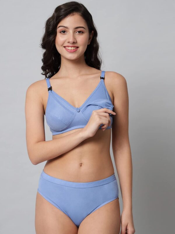 Accessorize Kingdom Women Cotton 2 Piece Maternity Nursing Bra and Panties Lingerie Set | Everyday Maternity Bra for Women Feeding Combo Pack (C, Brown+Light Blue, 38) - Image 2