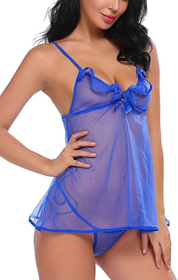 Accessorize Kingdom Women's 70% Net & 20% Polyester Above Knee Babydoll | Women Sexy Lingerie for Honeymoon with G-String Panty (Free Size, Blue) - Image 4