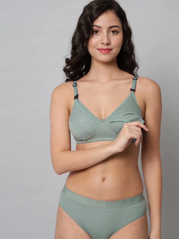 Accessorize Kingdom Women Cotton 2 Piece Maternity Nursing Bra and Panties Lingerie Set | Everyday Maternity Bra for Women Feeding Combo (B, Light Green, 34) - Image 3
