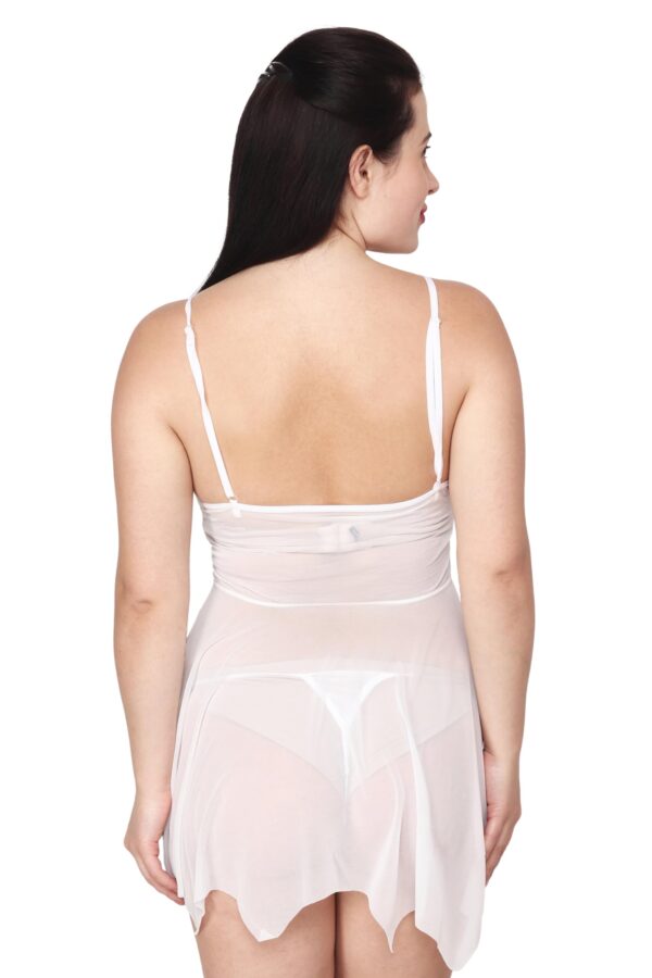 Accessorize Kingdom Women's Honeymoon Dress Lace Lingerie Set V Neck Sheer Asymmetrical Babydoll with G-String Night Suit (White) - Image 2