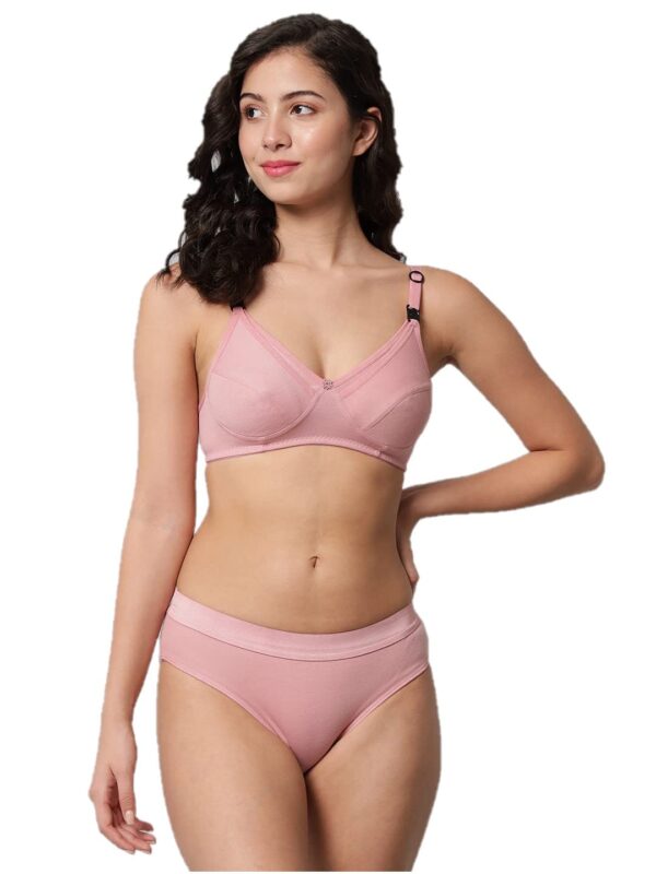 Accessorize Kingdom Women Cotton 2 Piece Maternity Nursing Bra and Panties Lingerie Set | Everyday Maternity Bra for Women Feeding Combo (B, Pink, 32)