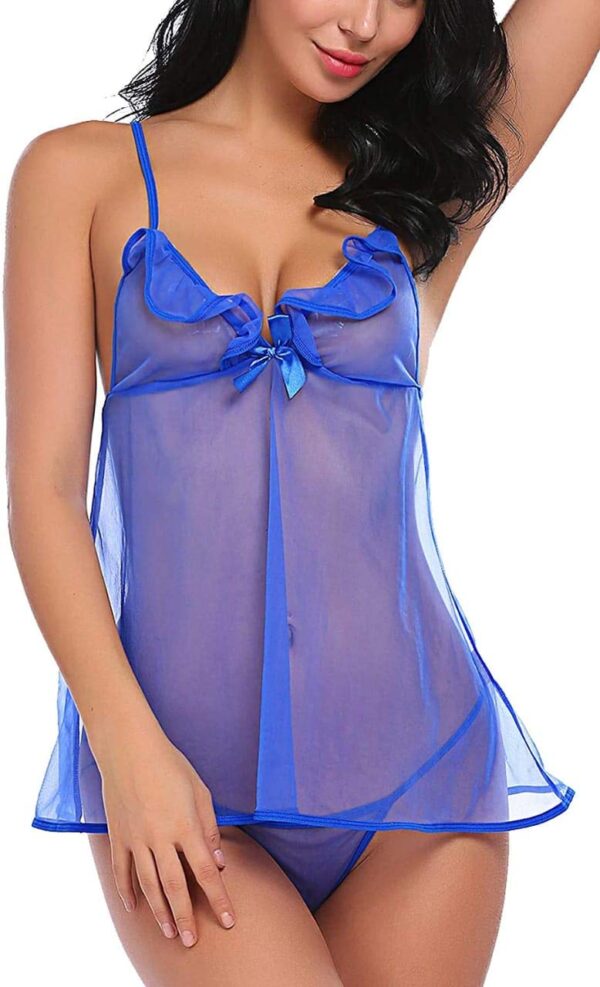 Accessorize Kingdom Women's 70% Net & 20% Polyester Above Knee Babydoll | Women Sexy Lingerie for Honeymoon with G-String Panty (Free Size, Blue) - Image 2