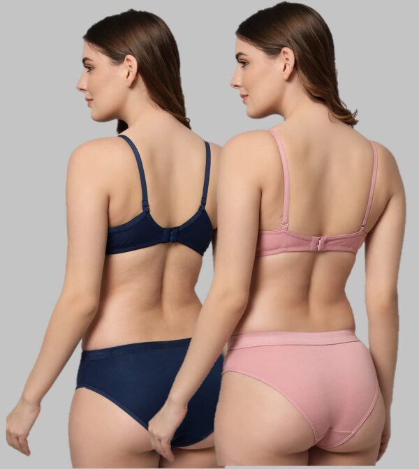 Accessorize Kingdom Women Cotton 2 Piece Bra and Panties Lingerie Set for Honeymoon | Anniversary | Everyday Bra Panty Combo (30, Pink + Navy Blue) - Image 2