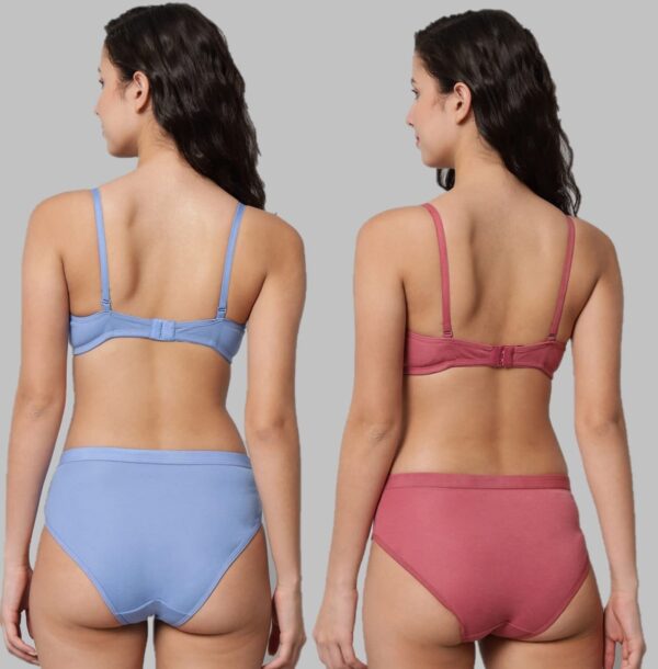 Accessorize Kingdom Women Cotton 2 Piece Bra and Panties Lingerie Set for Honeymoon | Anniversary | Everyday Bra Panty Combo (40, Light Blue + Brown) - Image 2