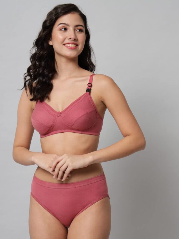 Accessorize Kingdom Women Cotton 2 Piece Maternity Nursing Bra and Panties Lingerie Set | Everyday Maternity Bra for Women Feeding Combo Pack (C, Brown+Light Blue, 36) - Image 4