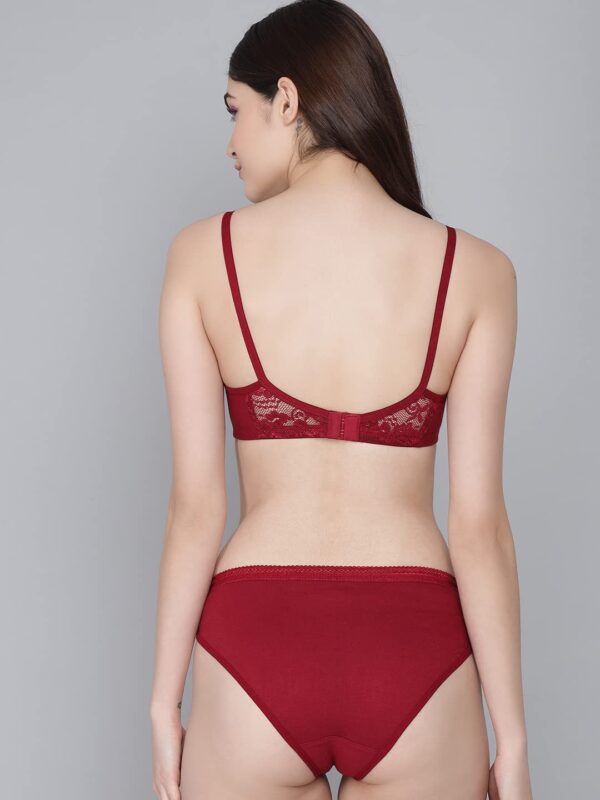 Accessorize Kingdom Women’s Cotton 3 Bras, 3 Panty Set, Sexy Lingerie for Honeymoon-Pack of 3. (36, Maroon-Pack of 1) - Image 4
