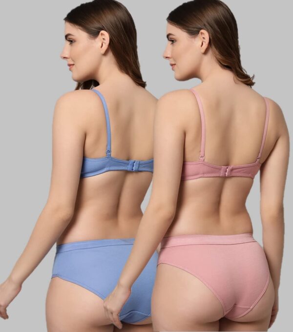 Accessorize Kingdom Women Cotton 2 Piece Bra and Panties Lingerie Set for Honeymoon | Anniversary | Everyday Bra Panty Combo (34, Light Blue + Pink) - Image 2