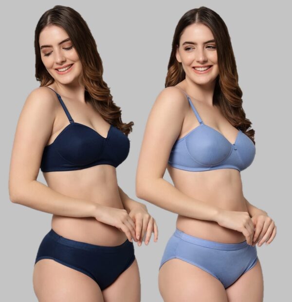 Accessorize Kingdom Women Cotton 2 Piece Bra and Panties Lingerie Set for Honeymoon | Anniversary | Everyday Bra Panty Combo (34, Light Blue + Navy Blue) - Image 3