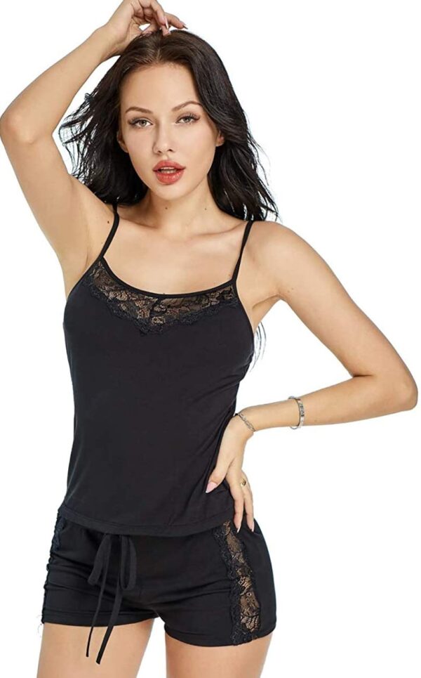Accessorize Kingdom Women, Girls Sleepwear Lace Pajamas Set Shorts Nightwear Camisole Short Sets Black