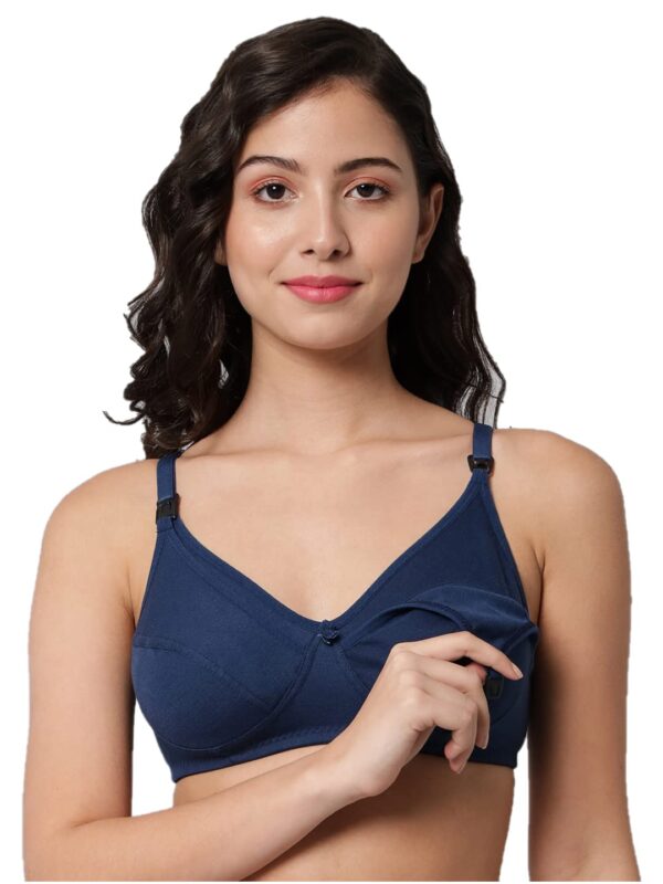 Accessorize Kingdom Women Cotton Blend Maternity Nursing Feeding Bra | Everyday Maternity Bra for Women (C, Navy Blue, 34)