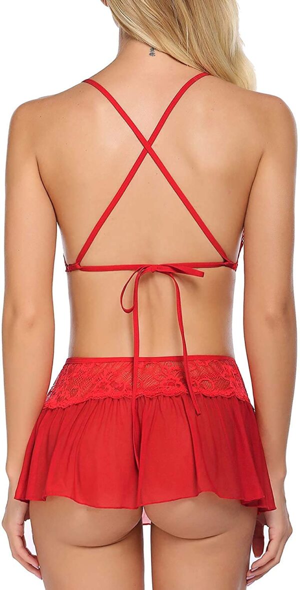 Accessorize Kingdom Women's Brasso & Net Blended Above Knee Babydoll with Panty (Red) - Image 2