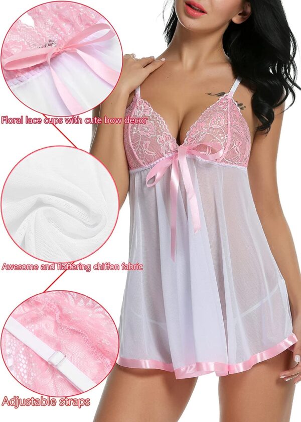 Accessorize Kingdom Women's Net Plain Knee Length Babydoll (168_White Pink_Free Size) - Image 4