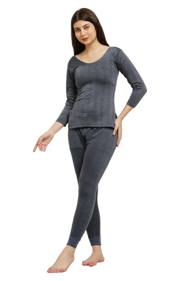 Accessorize Kingdom Slim Fit Low-Neck Thermal 3 Quarter Sleeved Top and Pyjama Set for Women (XX-Large, Blue)