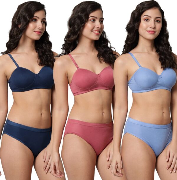 Accessorize Kingdom Women Sexy Cotton 2 Piece Bridal Bra and Panties Lingerie Set for Honeymoon | Anniversary (30B, Multicolor) (36, Multicolor Pack of 3)