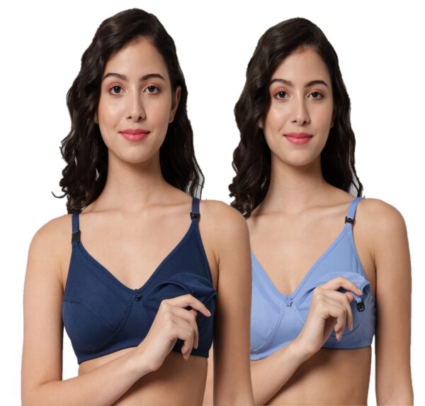 Accessorize Kingdom Women Cotton Blend Maternity Nursing Feeding Bra | Everyday Maternity Bra for Women (C, Light Blue & Navy Blue, 34)