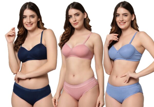 Accessorize Kingdom Women Cotton 2 Piece Bra and Panties Lingerie Set for Honeymoon | Anniversary | Everyday Bra Panty Combo (30, Pack of 3)