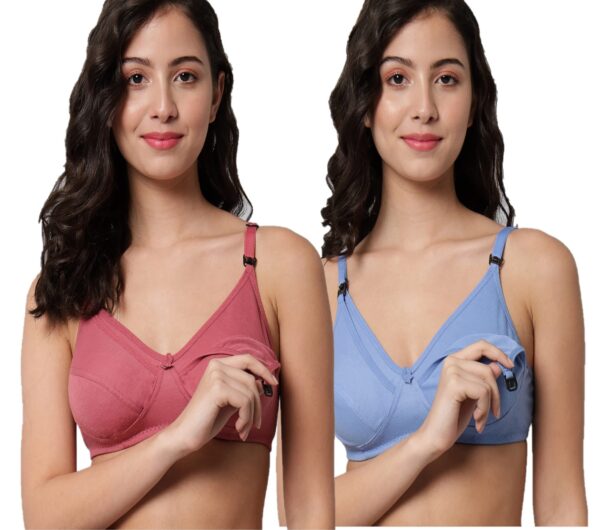 Accessorize Kingdom Women Cotton Blend Maternity Nursing Feeding Bra | Everyday Maternity Bra for Women (C, Light Blue & Brown, 44)