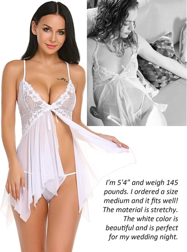 Accessorize Kingdom Women's Brasso & Net Solid Midi Babydoll with G-String (HR_217, white, Free Size) - Image 4